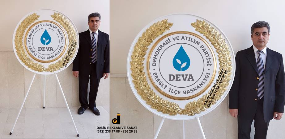DEVA PARTİSİ ÇELENK TASARIMI İLÇE BAŞKANLIĞI BEYAZ ZEMİNLİ GÖBEK