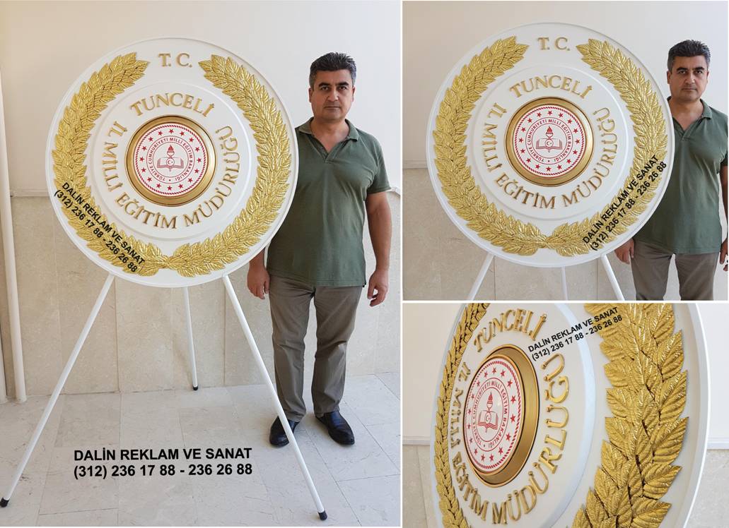 MİLLİ EĞİTİM MÜDÜRLÜĞÜ ÇELENK KABARTMA BEYAZ MADENİ ÇELENK ÇAPRAZ YAPRAKLI