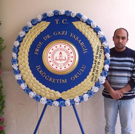 MİLLİ EĞİTİM BAKANLIĞI YENİ LOGOLU AMBLEMLİ METAL ÇELENK, ÇİÇEKLİ OKUL ÇELENK